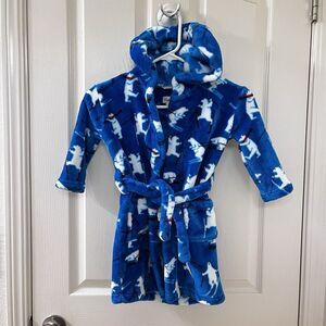 Hatley Blue Skiing Polar Bears Fleece Robe Hooded Boys Size Small 2-3